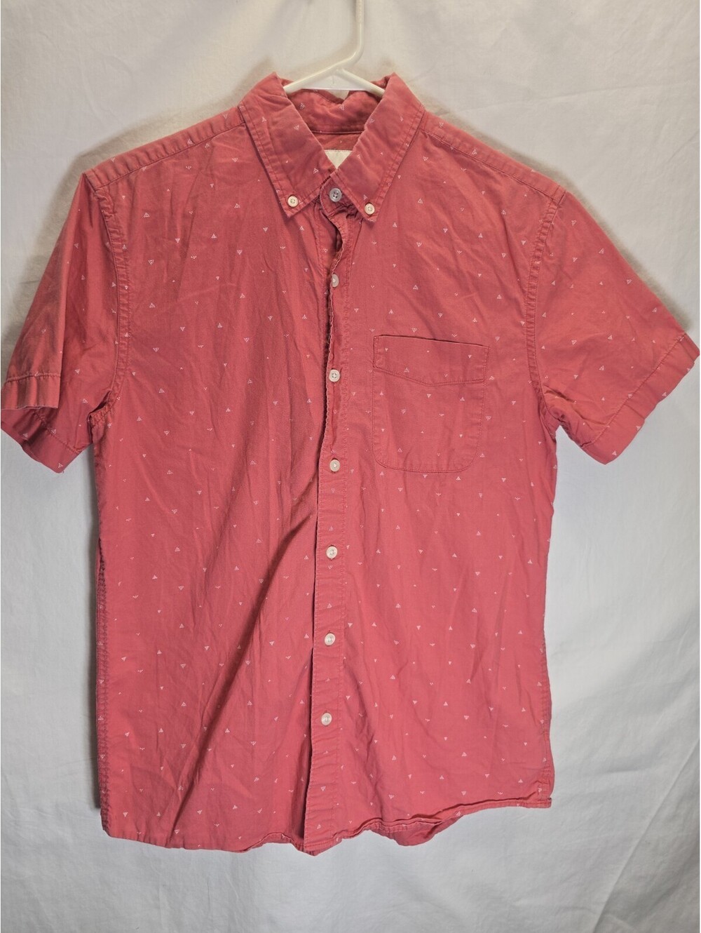 American Eagle Mens Small Coral Pink Short Sleeve Button Down Shirt 100% Cotton